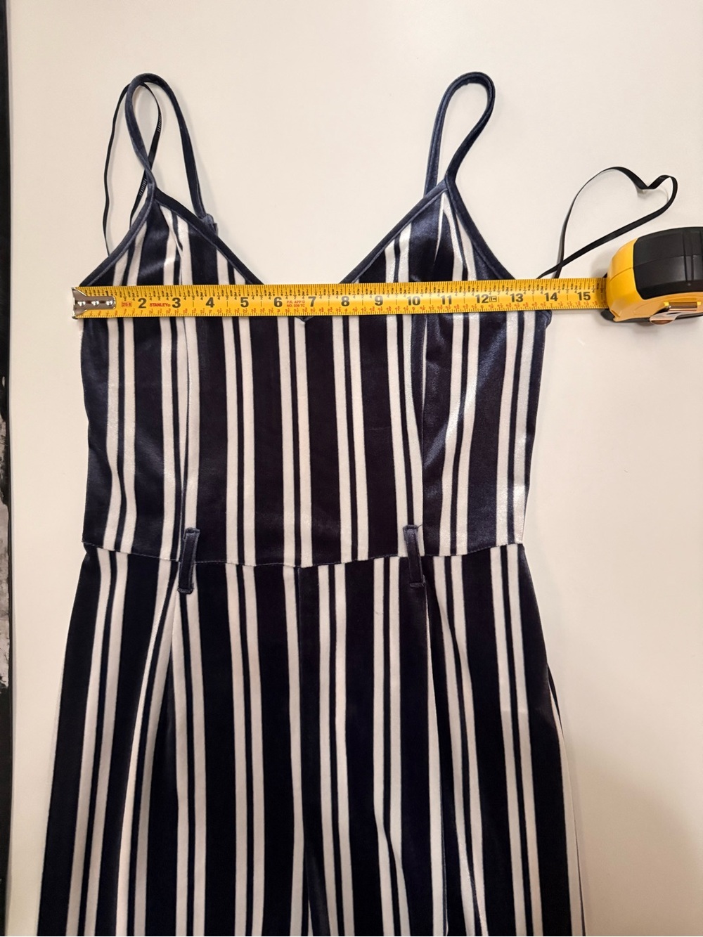 Forever 21 Navy & White Vertical Stripe Wide-Leg Jumpsuit Sz Small - Picture 9 of 14